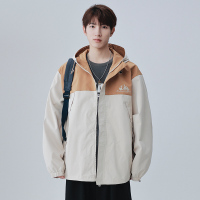 男士户外冲锋衣外套春季新款复古撞色拼接工装夹克潮MD23006