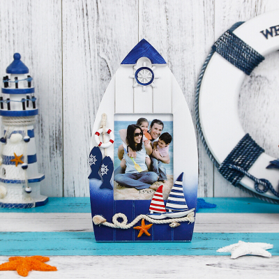 墨斗鱼 地中海风格海洋照片相框摆台爱琴海欧式创意舵盘船型帆船风帆相片相框像框 船型相框