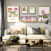 墨斗鱼 北欧客厅装饰画沙发背景墙组合装饰画欧式古典花卉室内有框画 套八 大套装