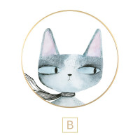 墨斗鱼 现代简约男孩女孩儿童房圆形装饰画北欧客厅熊猫房间卡通床头挂画 B款