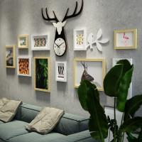 照片墙简约混搭组合相框工业风装饰画能换相片真钟表 麋鹿钟表原白10框