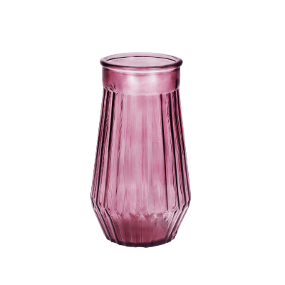 墨斗鱼 玻璃条纹花瓶粉色2852 彩色玻璃干花花瓶 现代简约客厅酒柜插花餐桌装饰品摆设