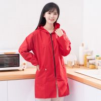 工作服成人罩衣防水男女通用防尘防污防水围裙厨房上班大人护衣|精品修身款红色 大号150-170斤