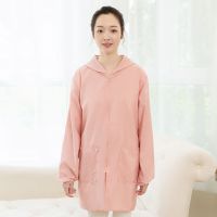 工作服成人罩衣防水男女通用防尘防污防水围裙厨房上班大人护衣|精品修身款粉色 中号120-140斤