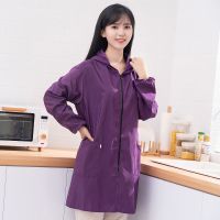 工作服成人罩衣防水男女通用防尘防污防水围裙厨房上班大人护衣|精品修身款紫色 小号90-110斤