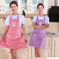 围裙女夏季薄款罩衣防尘厨房网红家用上班工作无袖小兔不防油围腰|[格子兔]西瓜红+紫色