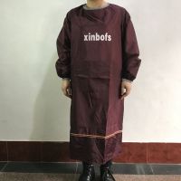 长袖倒褂光面男女罩衣成人理发防污反穿衣围裙防尘工作服套褂|大号深酒红有字115cm