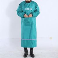 长袖倒褂光面男女罩衣成人理发防污反穿衣围裙防尘工作服套褂|大号湖蓝色有字115cm