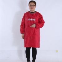 长袖倒褂光面男女罩衣成人理发防污反穿衣围裙防尘工作服套褂|小号红色90cm有字母