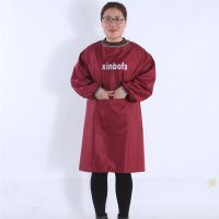 长袖倒褂光面男女罩衣成人理发防污反穿衣围裙防尘工作服套褂|小号酒红色90cm有字