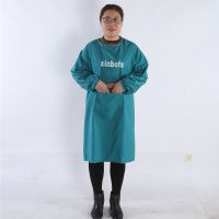 长袖倒褂光面男女罩衣成人理发防污反穿衣围裙防尘工作服套褂|小号湖蓝色90cm有字