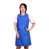 长袖倒褂光面男女罩衣成人理发防污反穿衣围裙防尘工作服套褂|蓝色马甲长95cm