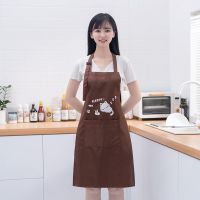 薄款全防水防尘透气不粘毛加长加大男反穿衣居家罩衣理发长袖围裙|咖啡色:防泼水小猫围裙 女款(建议80到160)