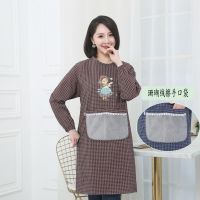 韩版时尚纯棉长袖围裙棉布成人罩衣厨房做饭防油污女工作服防尘|擦手长袖)纯棉布艺女孩咖啡