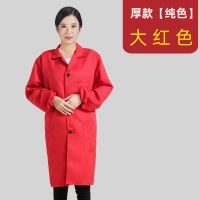 耐磨工作服男女士迷彩蓝大褂长袖长款围裙防尘罩衣劳保搬运工作服|[厚款]大红(长袖) XXL建议130-160斤