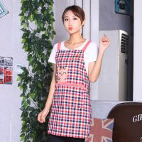 围裙女厨房日系纯棉老粗布时尚可爱防尘无袖家用成人工作罩衣|背带彩棉猫咪红色