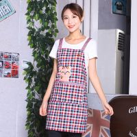 围裙女厨房日系纯棉老粗布时尚可爱防尘无袖家用成人工作罩衣|背带彩棉猫咪枣红