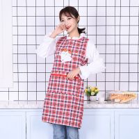 围裙女厨房日系纯棉老粗布时尚可爱防尘无袖家用成人工作罩衣|彩棉白猫拉链款红色