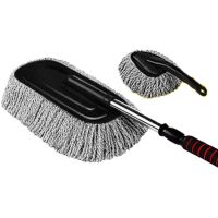 擦车拖把洗车拖把刷子除尘掸子擦车毛巾长柄刷车拖把伸缩汽车用品|灰色子母套装[可伸缩]