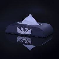 天鹅镶钻汽车纸巾盒时尚水钻车载座式扶手箱创意抽纸盒皮套女|双天鹅皮款纸巾盒