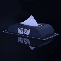 天鹅镶钻汽车纸巾盒时尚水钻车载座式扶手箱创意抽纸盒皮套女|双天鹅皮款纸巾盒+镶钻防滑垫