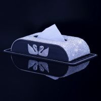 天鹅镶钻汽车纸巾盒时尚水钻车载座式扶手箱创意抽纸盒皮套女|双天鹅镶钻纸巾盒+镶钻防滑垫