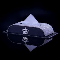 天鹅镶钻汽车纸巾盒时尚水钻车载座式扶手箱创意抽纸盒皮套女|镶钻纸巾盒+镶钻防滑垫