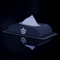 天鹅镶钻汽车纸巾盒时尚水钻车载座式扶手箱创意抽纸盒皮套女|皮款纸巾盒+镶钻防滑垫