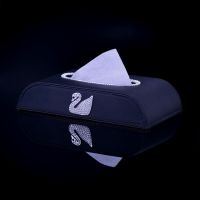 天鹅镶钻汽车纸巾盒时尚水钻车载座式扶手箱创意抽纸盒皮套女|单天鹅皮款纸巾盒-不带垫