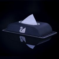 天鹅镶钻汽车纸巾盒时尚水钻车载座式扶手箱创意抽纸盒皮套女|单天鹅皮款纸巾盒+镶钻防滑垫