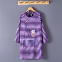 大码加长围裙成人男女韩版时尚可爱厨房长袖罩衣防尘防油工作服|小猫棉布罩衣紫色