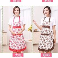 上班工作服女矮个子罩衣围裙男长袖女士做饭韦群防尘衣服外穿围衣|花边围裙[红色+咖色]2件装