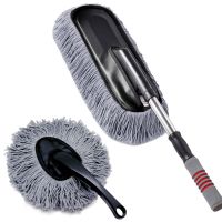 可伸缩汽车掸子擦车除尘掸子 洗车拖把车用刷子洗车工具|扁掸防勾丝大小子母装灰色