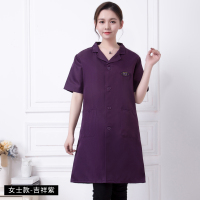 修身短袖罩衣成人男女厨房围裙清洁防尘蓝大褂夏装透气工作服|吉祥紫[短袖] 加大号