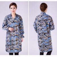 韩版时尚围裙女成人罩衣男迷彩工作服大褂耐磨长款防尘耐脏搬运工|迷彩海蓝色大褂