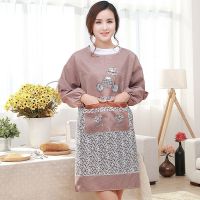 围裙女可爱长袖防尘防污厨房围裙成人罩衣反穿衣罩带袖围裙罩衣|[桃心车子长袖衣] 一个颜色随机