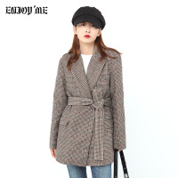 ENJOY'ME女装2019冬季新品干练通勤系腰带格子内里毛毛西装外套
