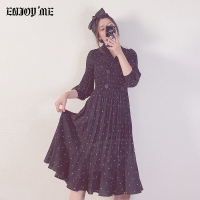 ENJOY'ME波点收腰连衣裙双排两粒扣灯笼袖中长裙20春季新款女装