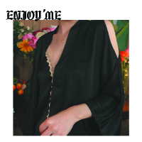 ENJOY’ME淡雅精致缎面领口拼接蕾丝露肩两件套20春季新款