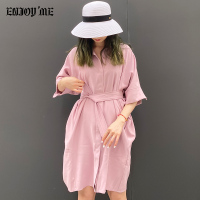 ENJOY'ME宽腰带后背系带衬衫裙休闲中袖连衣裙20春季女装新品