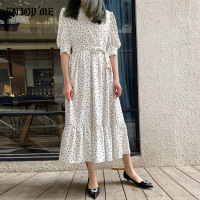ENJOY'ME波点腰带长连衣裙V领泡泡袖20春季女装新品