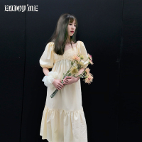 ENJOY'ME泡泡袖连衣裙方领露背高腰长款20春季女装新品