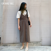 ENJOY'ME醋酸上衣配吊带直身裙白T恤收腰吊带长裙两件套20女装夏季新品