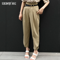 ENJOY'ME高腰小脚裤系皮带收褶哈伦时装裤20女装夏季新品