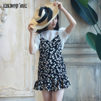 ENJOY'ME吊带褶皱裙装短袖吊带裙甜美减龄两件套20女装夏季新品