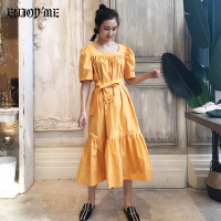ENJOY'ME方领连衣裙宫廷风泡泡袖系腰带高腰长裙20夏季女装新品