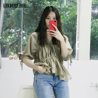 ENJOY'MEV领飘带上衣褶皱荷叶边抽绳系带短袖短款T恤20女装夏季新品