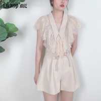 ENJOY'ME蕾丝领短裤套装甜美上衣高腰系带短裤两件套20女装夏季新品