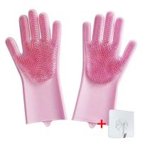 厨房橡胶洗碗手套女家务用防水清洁神器耐用型硅胶胶皮刷碗洗衣服|樱桃粉无味加厚款(送挂钩1个)