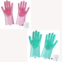 厨房橡胶洗碗手套女家务用防水清洁神器耐用型硅胶胶皮刷碗洗衣服|加厚款薄荷绿+樱桃粉(送挂钩2个)